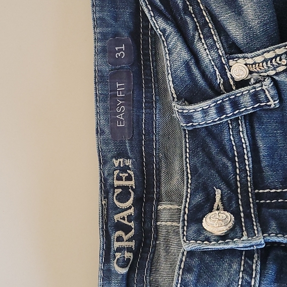 Grace Medium Wash Jeans embroidery Bling Pockets - Picture 9 of 14